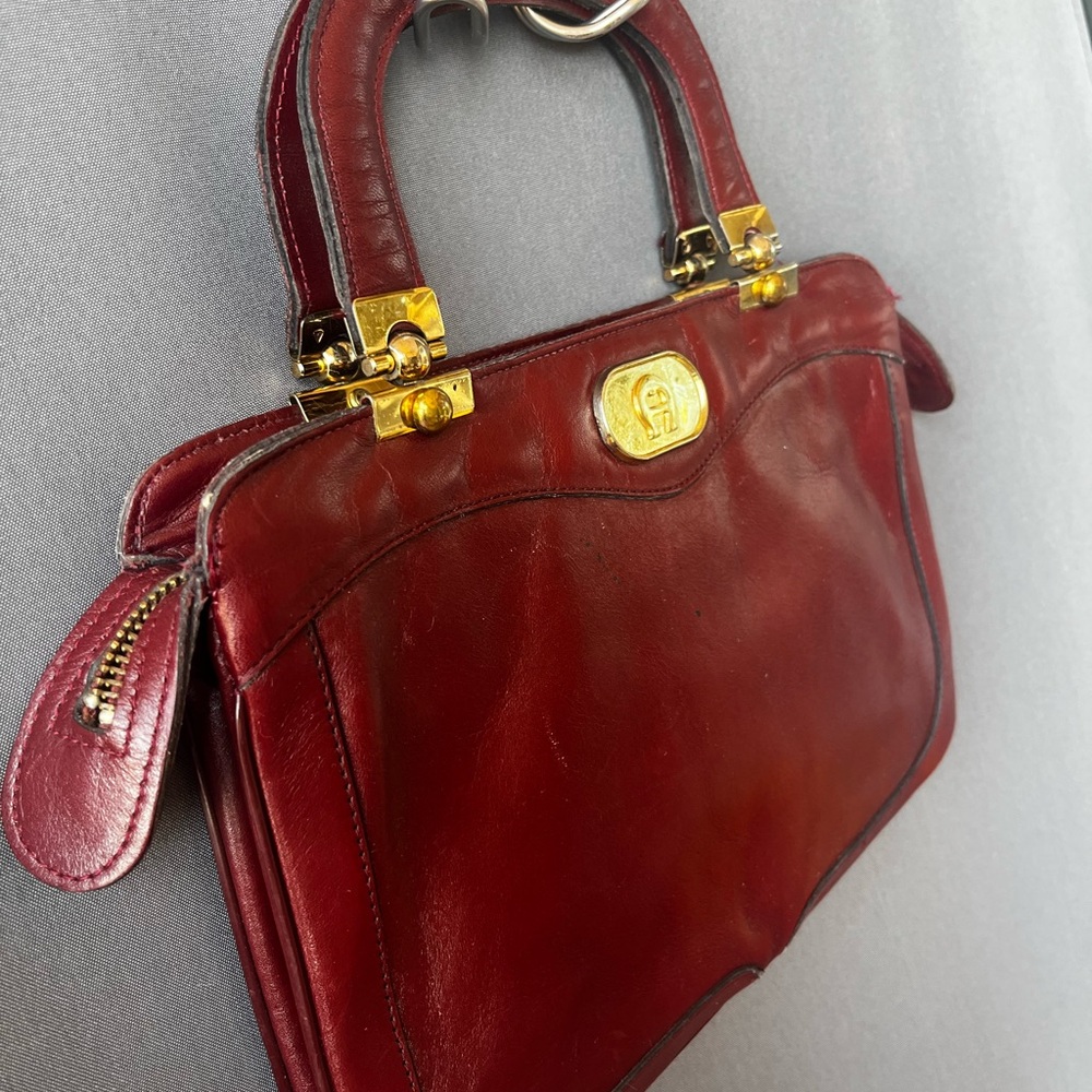 Vintage Etieene Aigner Oxblood Red Leather Handbag - Picture 10 of 11